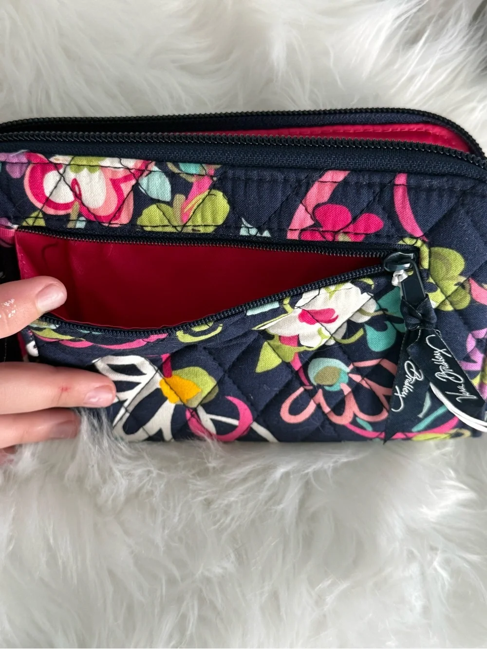Vera Bradley Navy Floral Quilted Zip Around Wallet - Picture 6 of 8